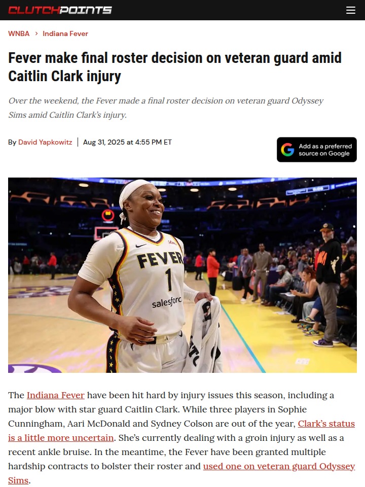 Odyssey Sims steps up for Fever as Clark recovers