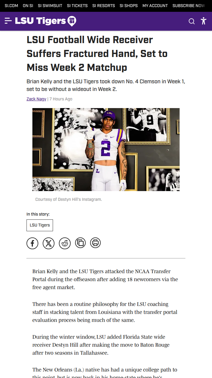 LSU football hit by key injury ahead of Week 2