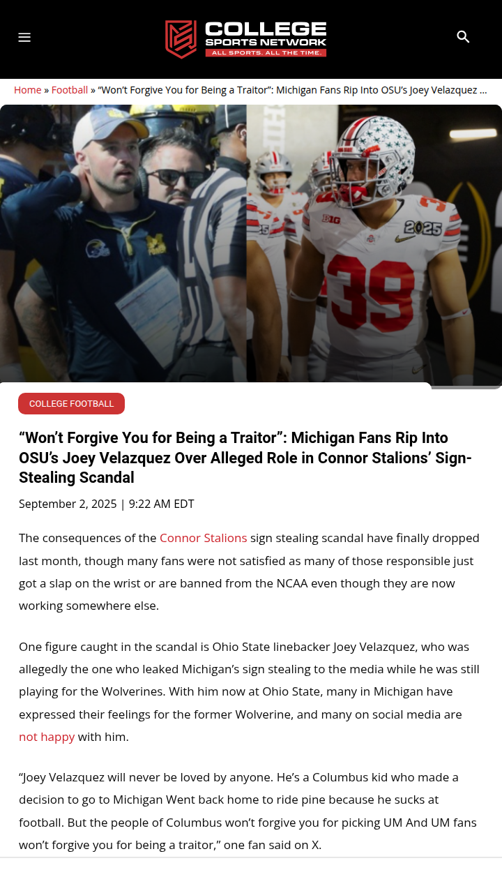 Michigan fans divided over Velazquez 'traitor' claims