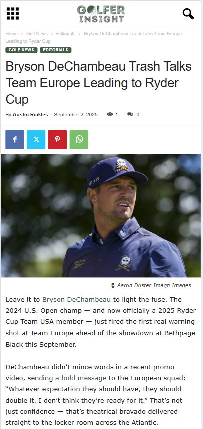 Bryson’s Bold Ryder Cup Challenge to Europe
