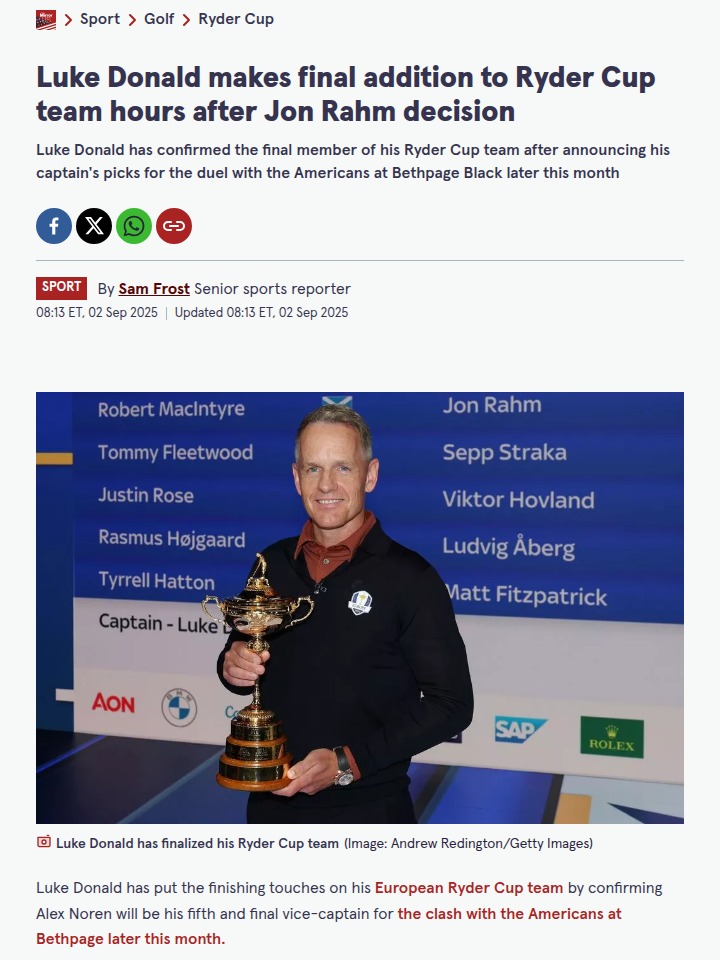 Noren Joins Donald’s Euro Braintrust for Ryder Cup