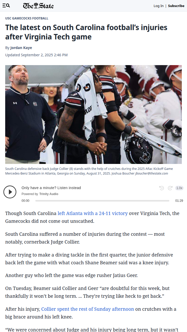 Gamecocks face injury setbacks after win