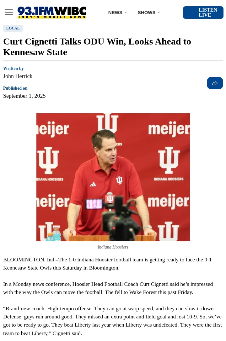 Hoosiers prep for Kennesaw State challenge