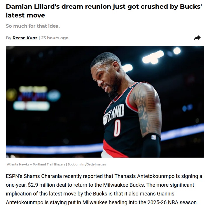 Greek Freak Stays, Blazers’ Giannis Dream Fades