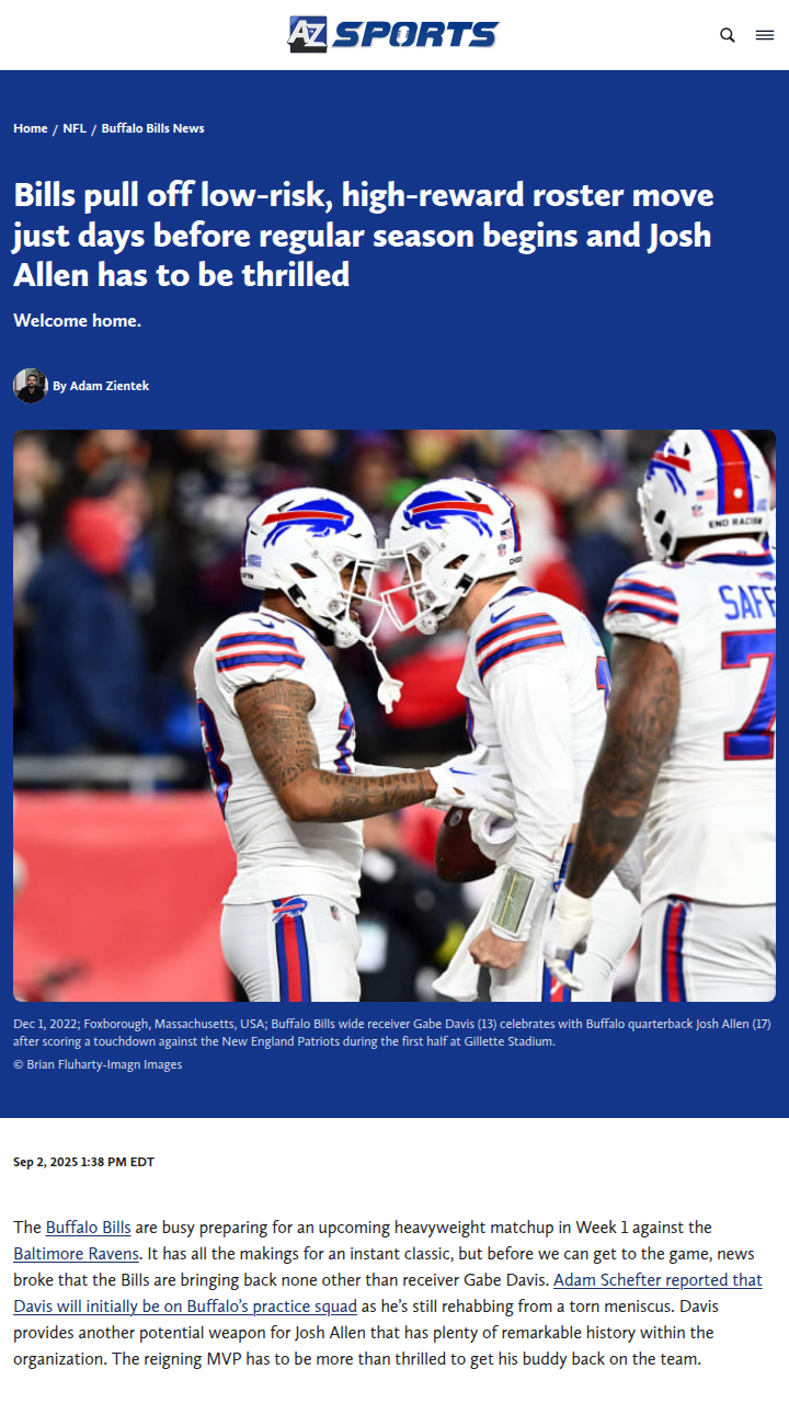 Buffalo brings back Gabe Davis for a fresh start