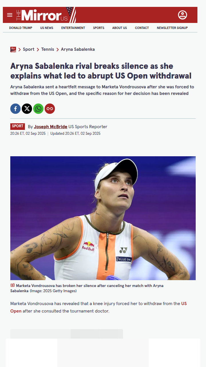 Sabalenka Advances After Vondrousova's Heartbreak