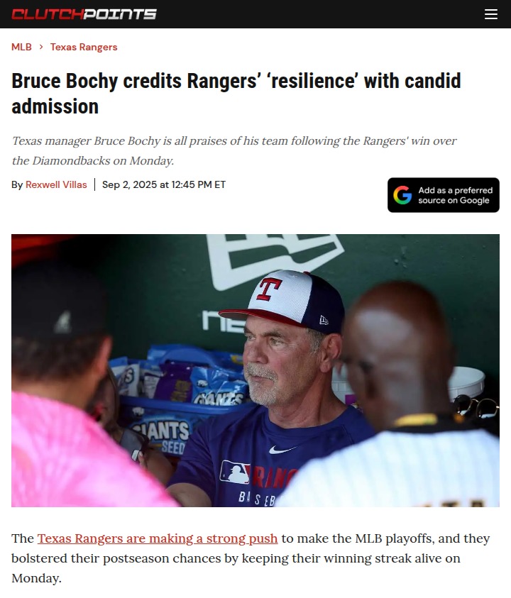 Rangers vs Diamondbacks: Bochy Praises Grit
