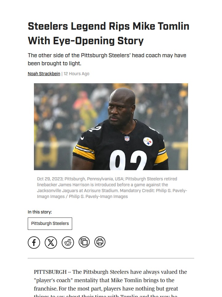 Steelers legend spills on Tomlin fallout