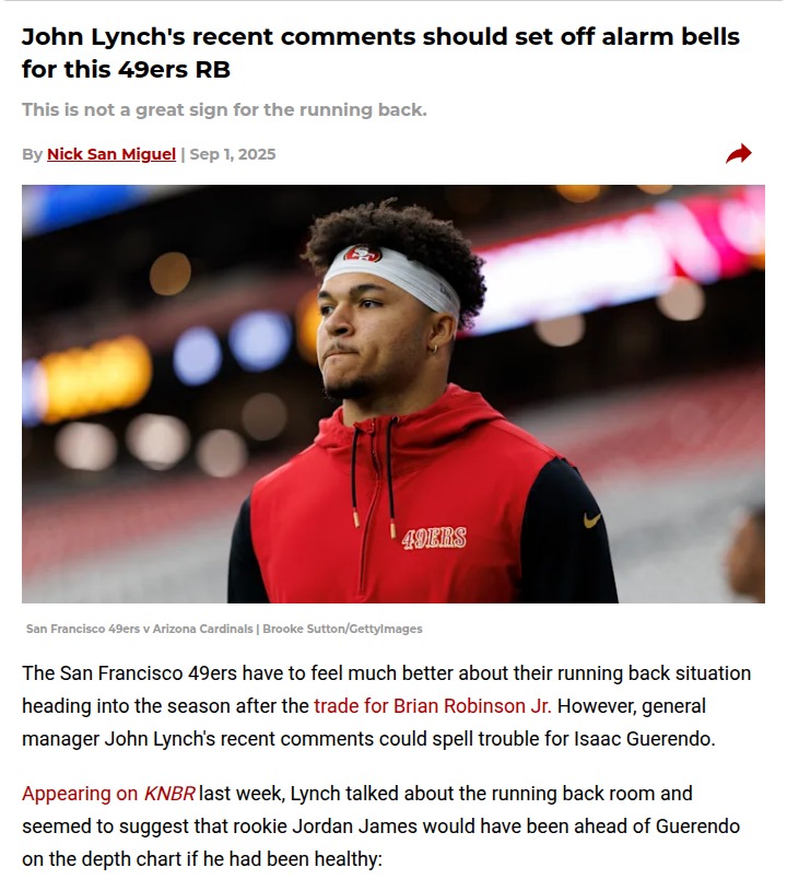 49ers RB depth chart shakeup: Guerendo on the hot seat