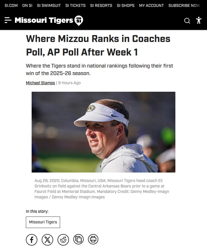 Mizzou football just missed the Top 25!