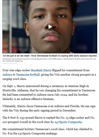 Vols Land Hezekiah Harris in Major Auburn Flip!