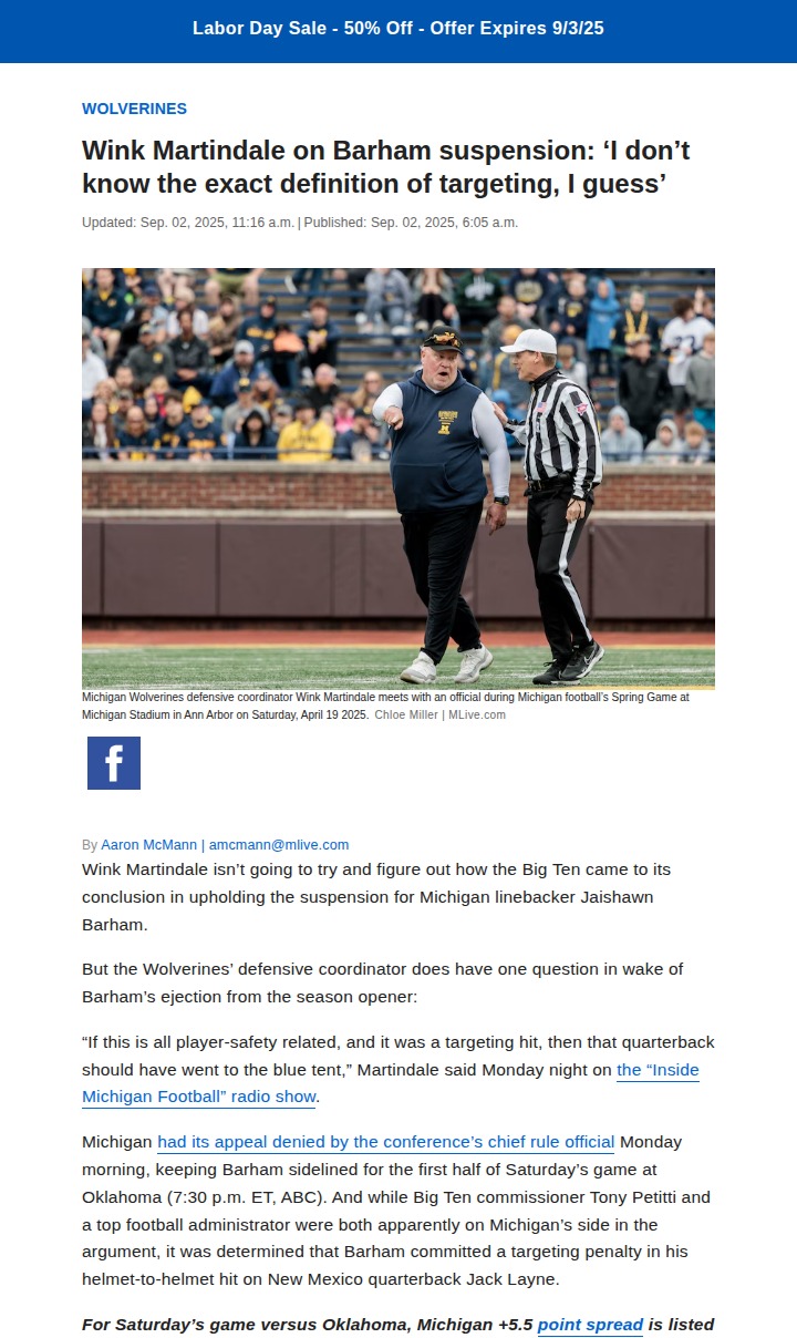 Big Ten’s Call on Barham: Targeting or Not?