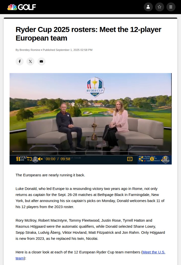 Europe’s Ryder Cup Squad: Nearly Unchanged!
