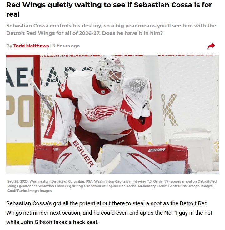 Is Sebastian Cossa the Red Wings’ next star goalie?