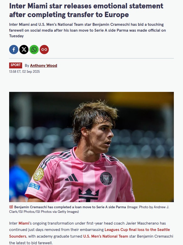 Inter Miami’s Cremaschi heads to Europe