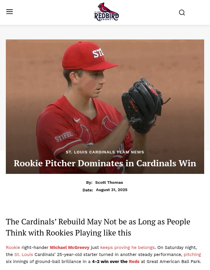 Cardinals rookie McGreevy stuns with no-K win