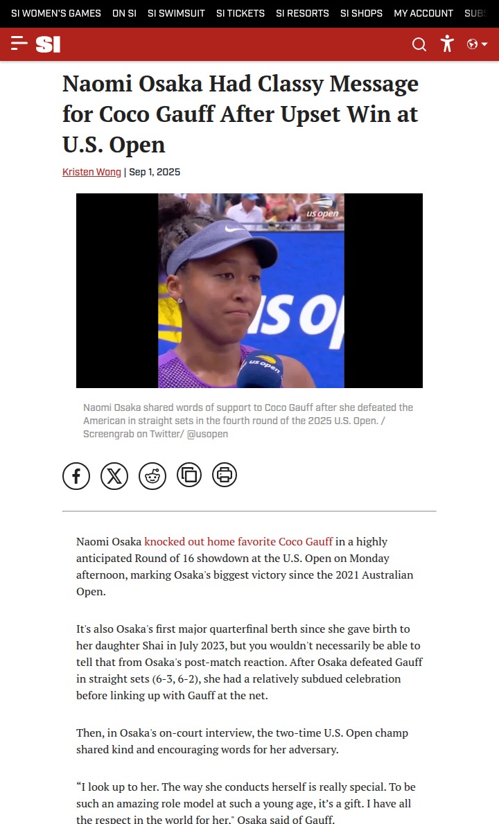 Osaka Shows Class After Gauff US Open Stunner