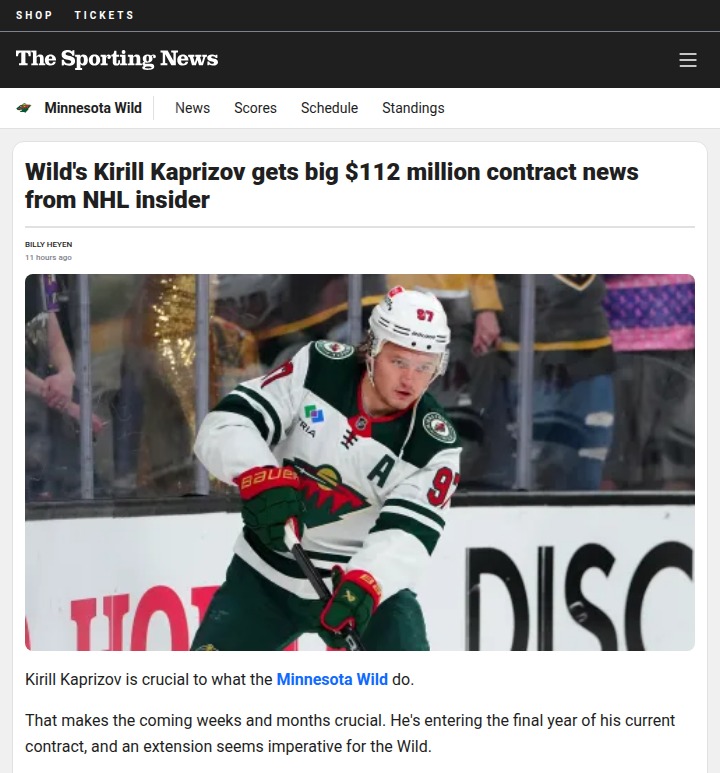 Kaprizov’s $112M deal could reshape the Wild