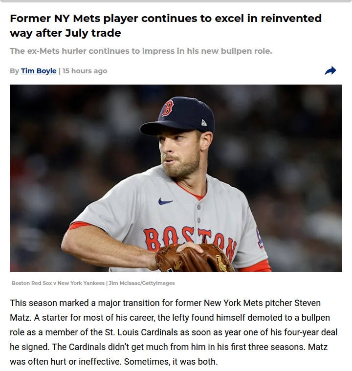 Matz’s Reinvention: From Mets to Sox Bullpen Ace