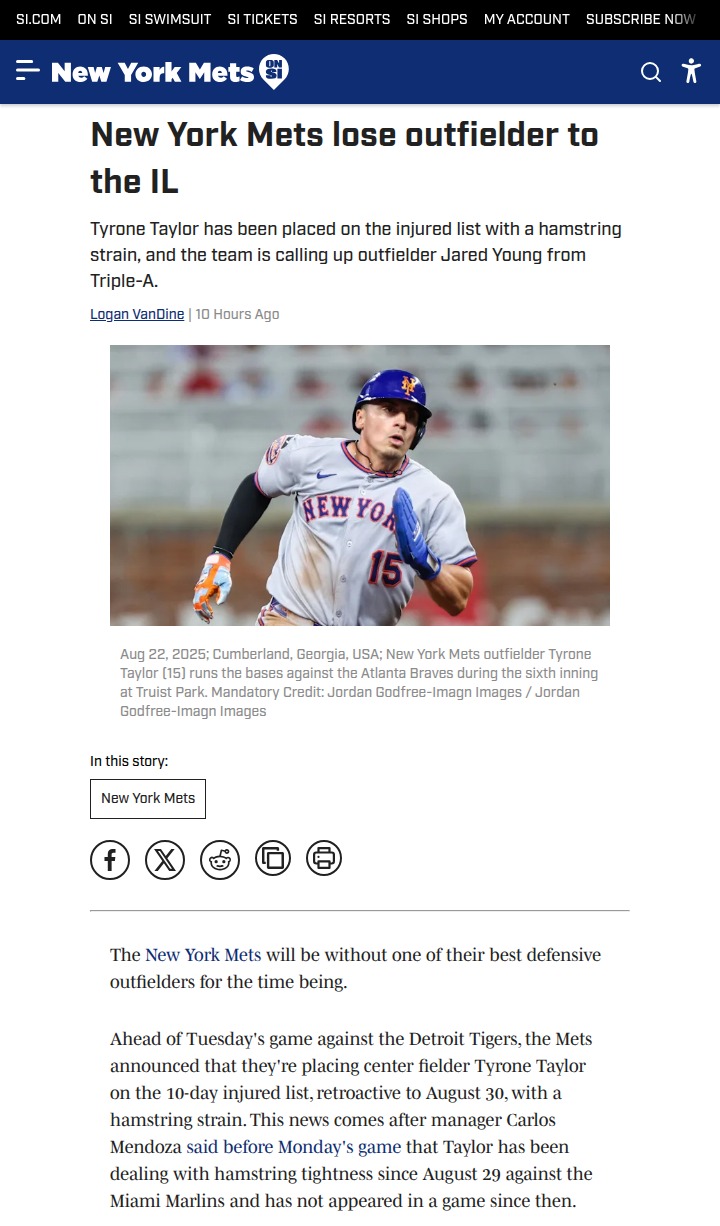 Mets face tough stretch after Taylor injury