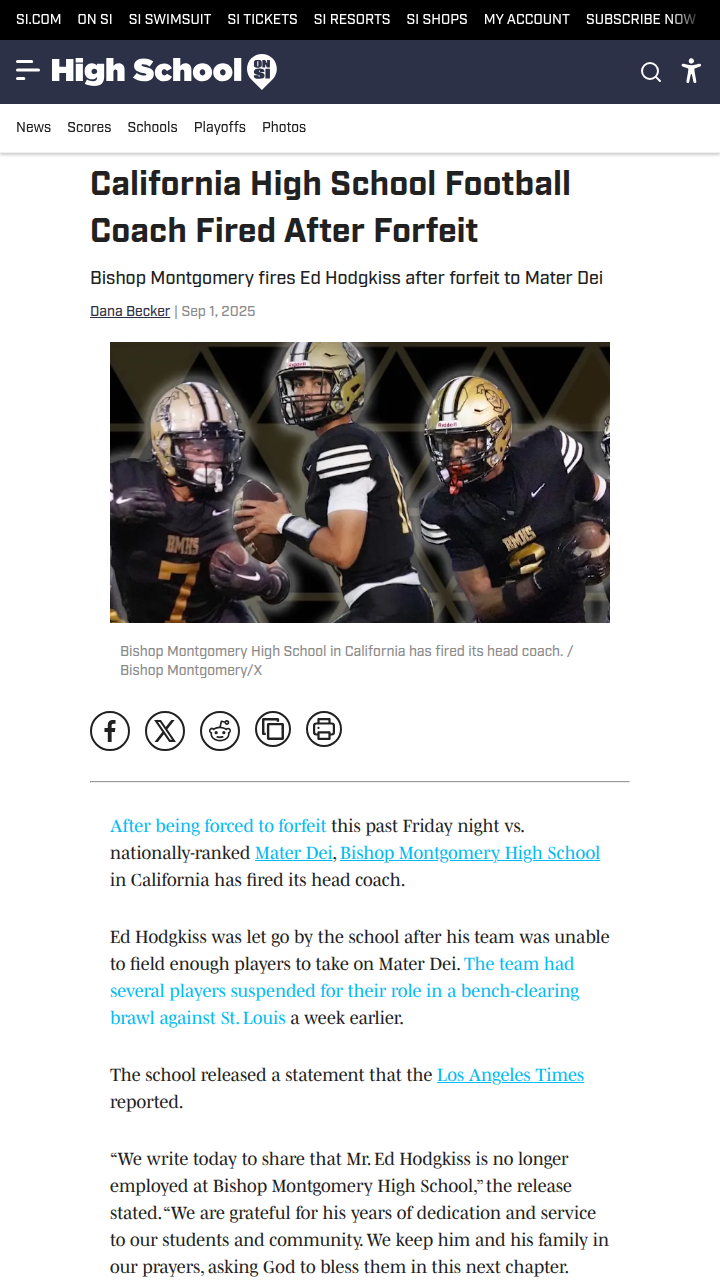 Bishop Montgomery coach out after wild football week
