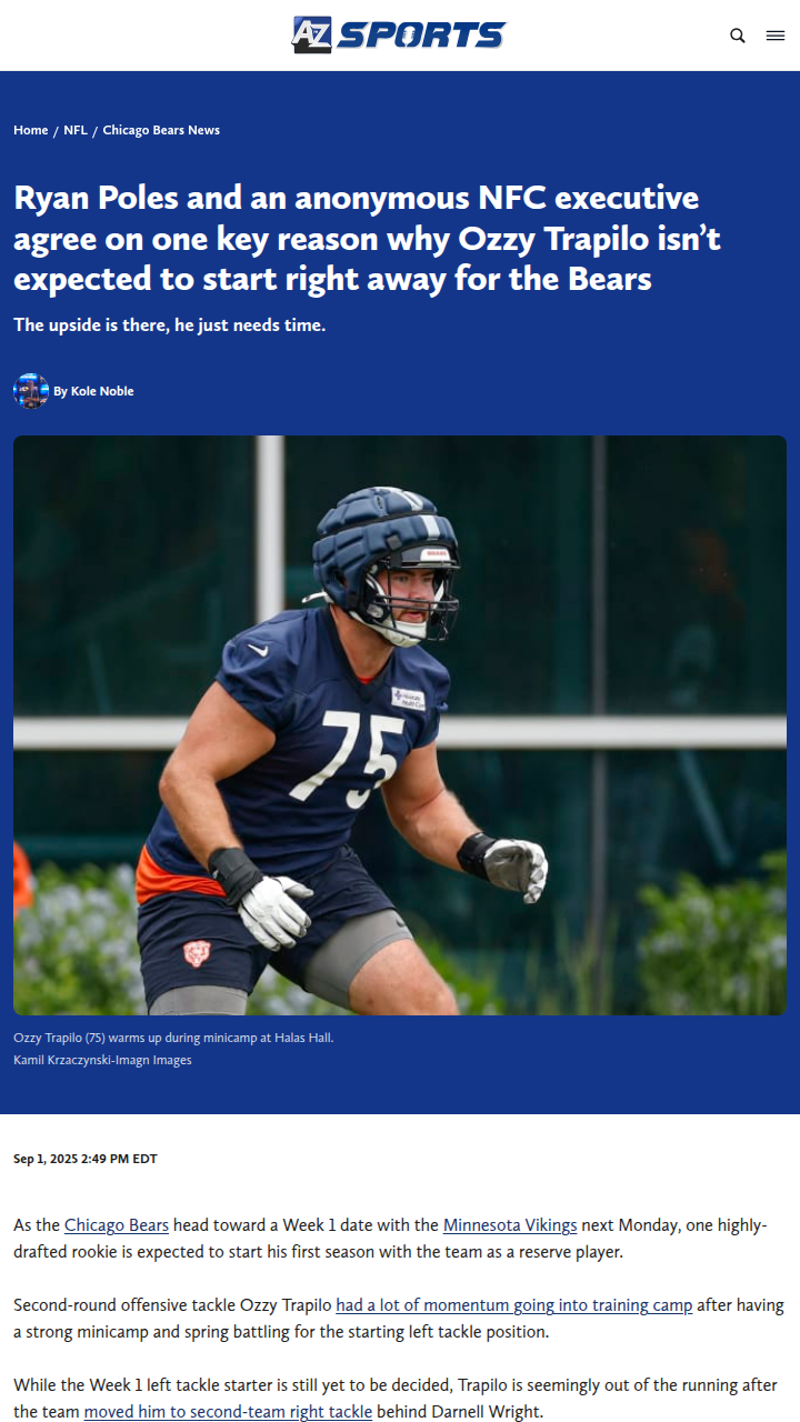 Why the Bears are holding back Ozzy Trapilo