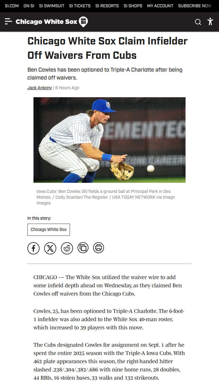 White Sox shake up infield with Cubs pickup