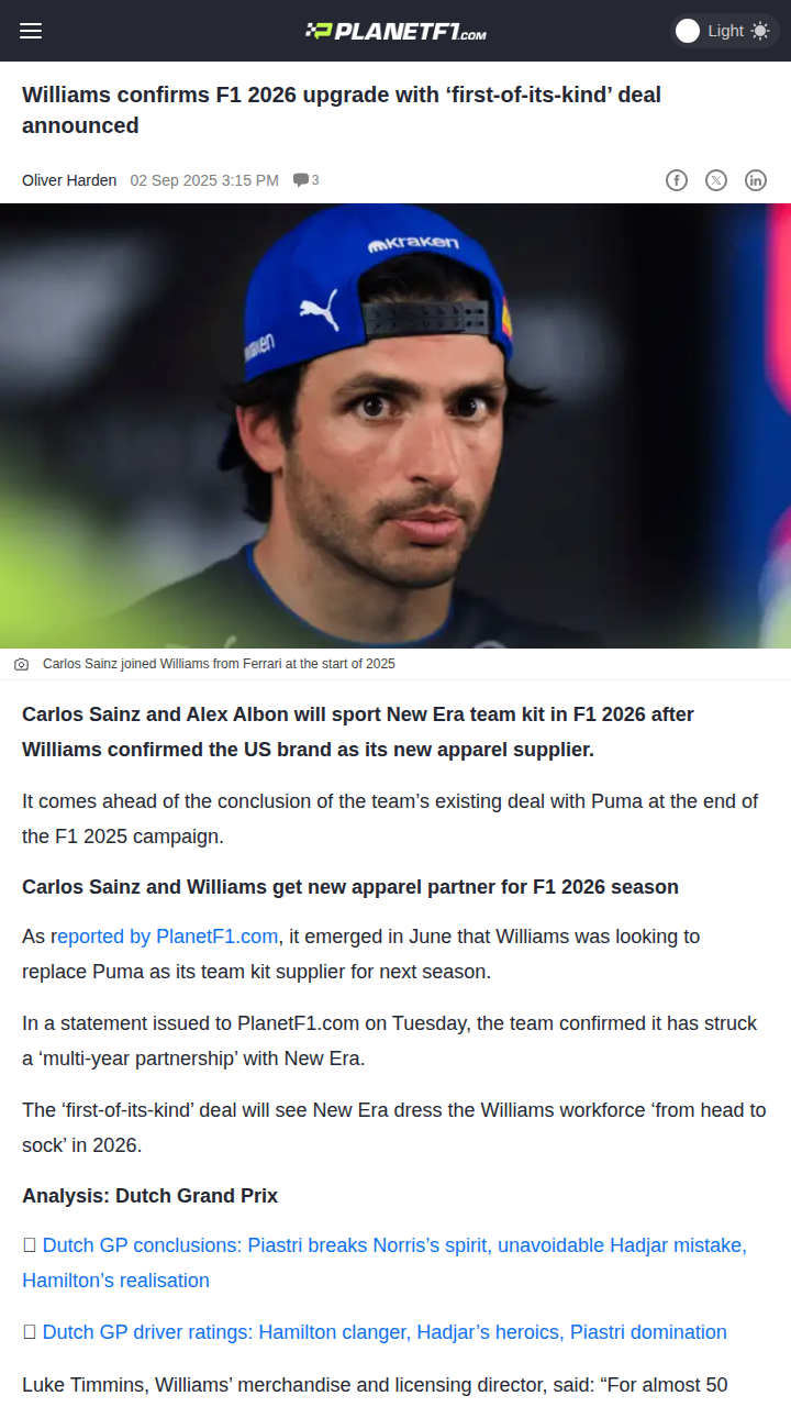 Williams x New Era: Sainz’s 2026 Style Upgrade!