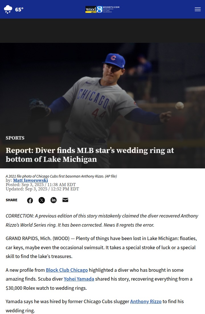 Lost treasures: Diver finds MLB star’s ring