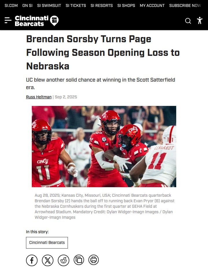 Cincinnati’s Sorsby ready to bounce back after Nebraska loss