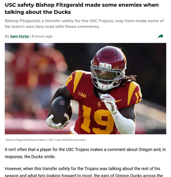 USC safety’s Oregon praise stirs up rivalry