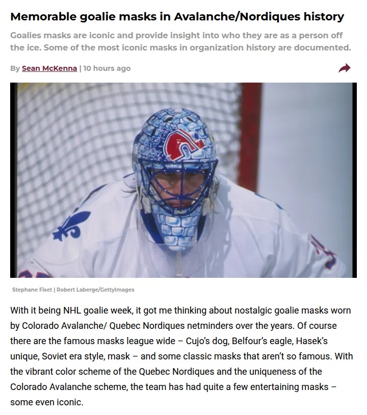 Avalanche goalie masks: More than just protection