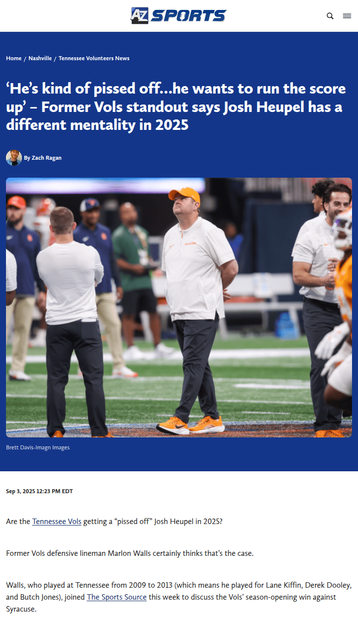 Tennessee Vols fired up: Heupel’s new edge