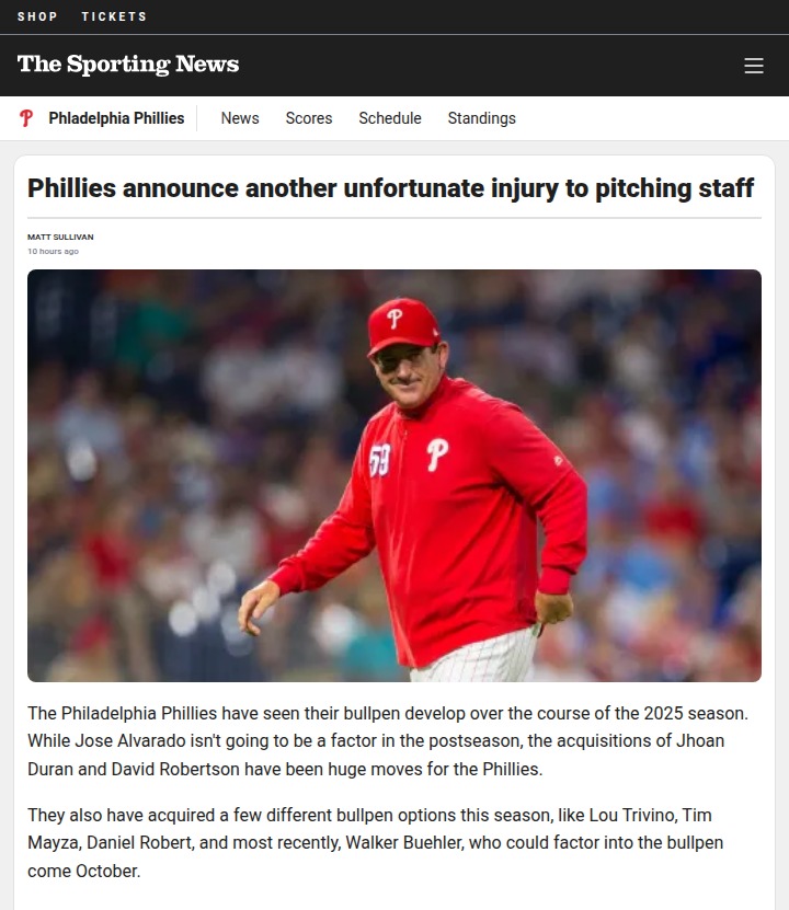 Phillies bullpen faces another setback