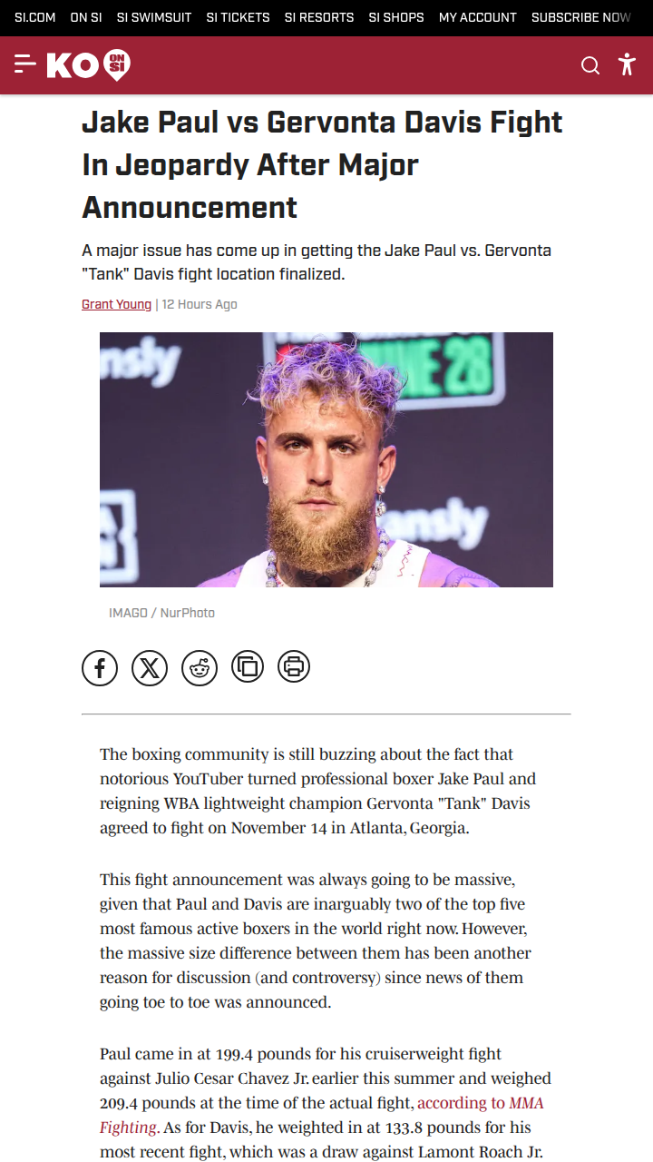 Paul vs Davis fight in Atlanta hits a snag