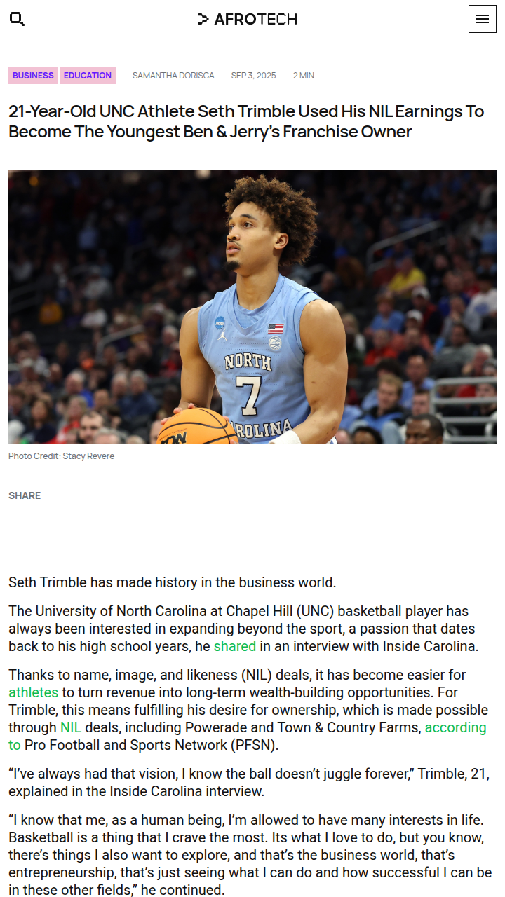 UNC’s Seth Trimble becomes youngest Ben & Jerry’s owner