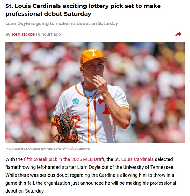 Cardinals fans: Liam Doyle debuts Saturday!