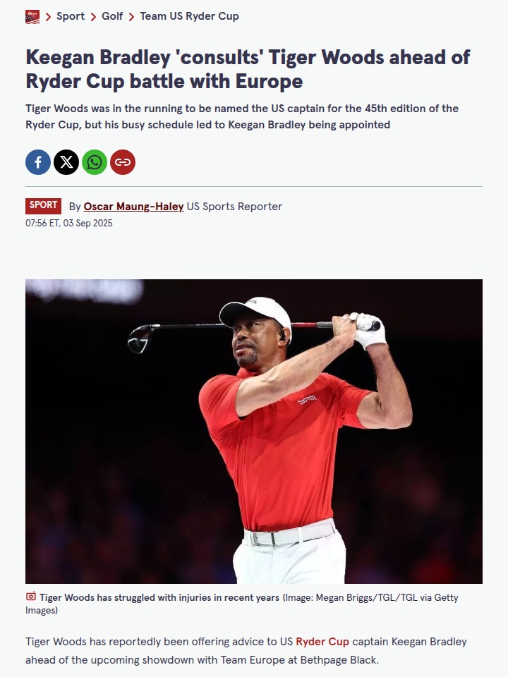 Tiger’s Wisdom Fuels Keegan’s Ryder Cup Picks
