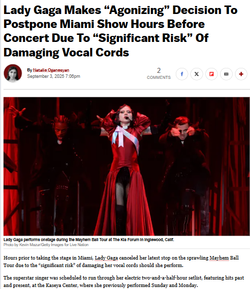 Lady Gaga postpones Miami show to save her voice