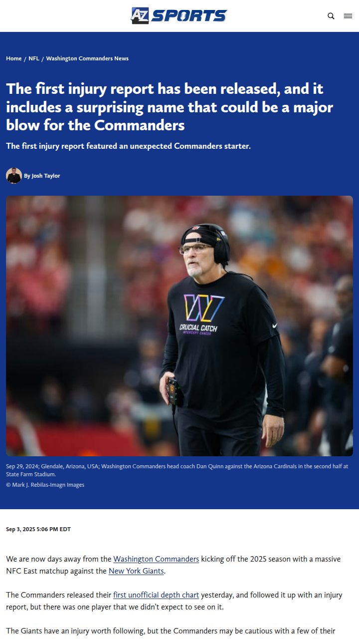Commanders injury update shakes up season opener
