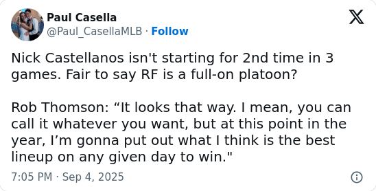 Phillies shake up outfield: Castellanos benched