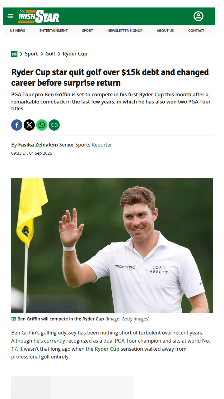 Ben Griffin’s Comeback: From Debt to Ryder Cup