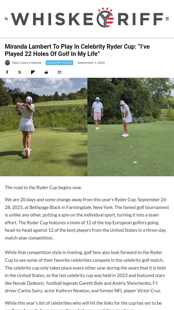Miranda Lambert Hits the Celebrity Ryder Cup!