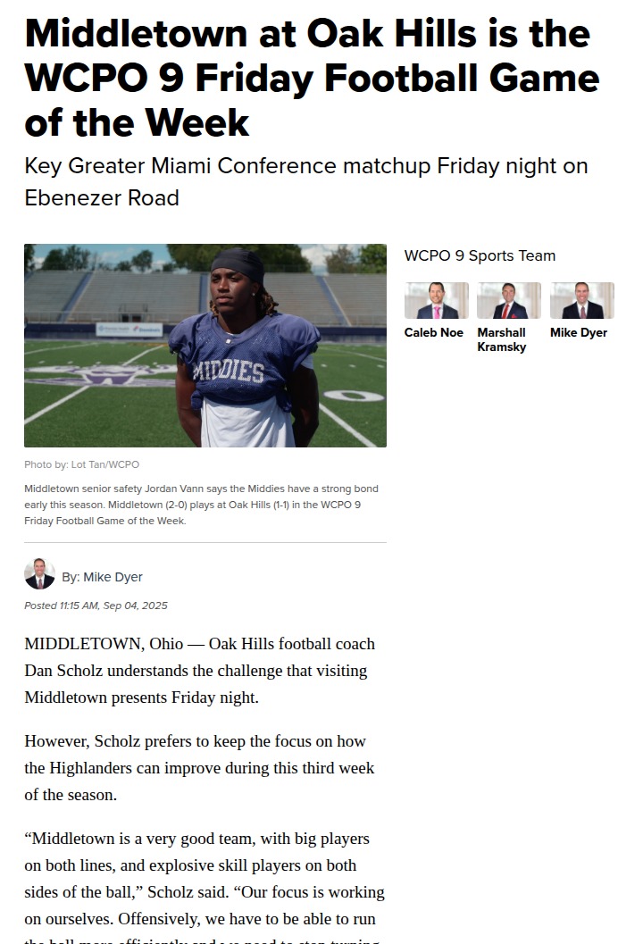Friday night lights: Middletown vs Oak Hills showdown