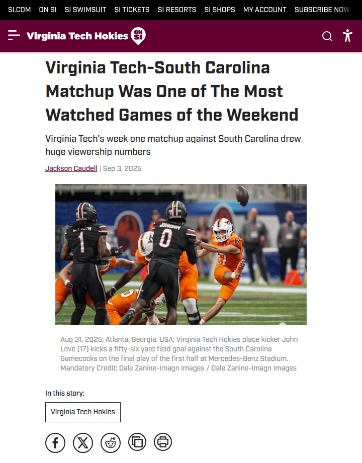 Virginia Tech vs South Carolina draws massive crowd