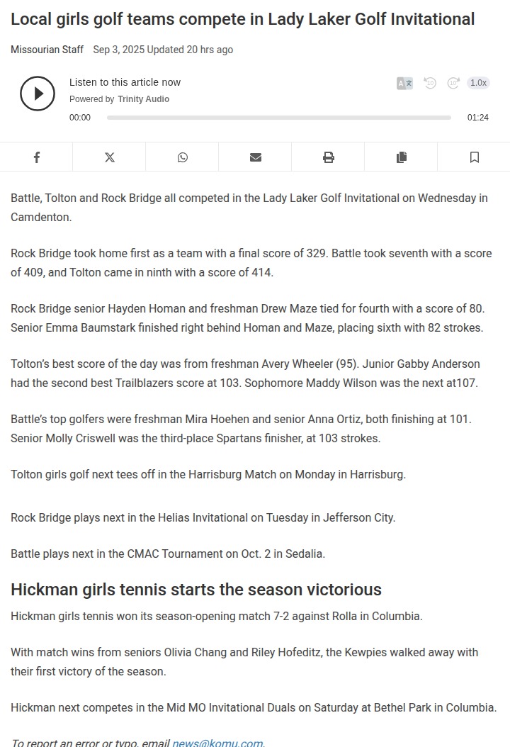 Rock Bridge girls shine at Lady Laker Invitational