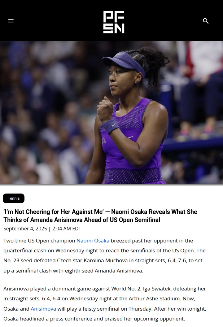 Osaka vs Anisimova: US Open Semifinal Showdown