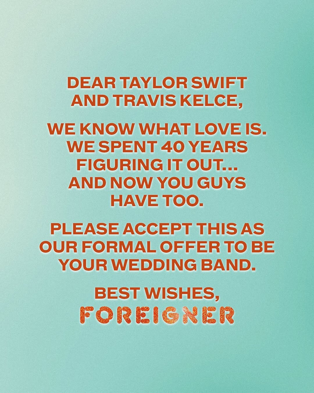 Foreigner Wants to Rock Taylor & Travis’ Wedding! 🎸