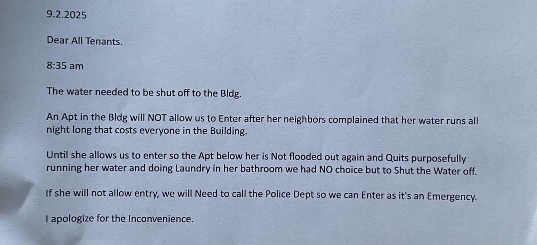 My landlord just shut off the water for the entire building because of a single tenant