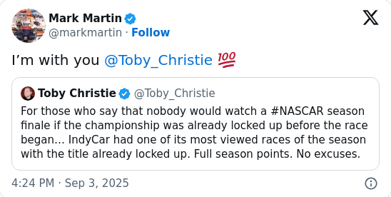 Mark Martin Doubles Down on NASCAR Playoff Critique